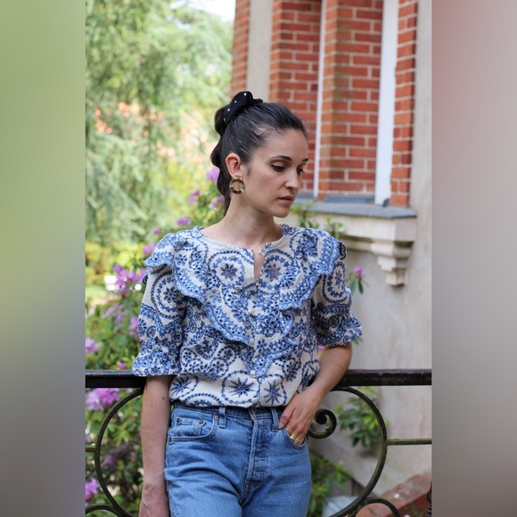 Sézane South Blouse in Ecru Blue FR 34 / US 2 - Picture 11 of 14